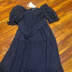 NWT Merokeety Navy Dress, Tiered, Dotted